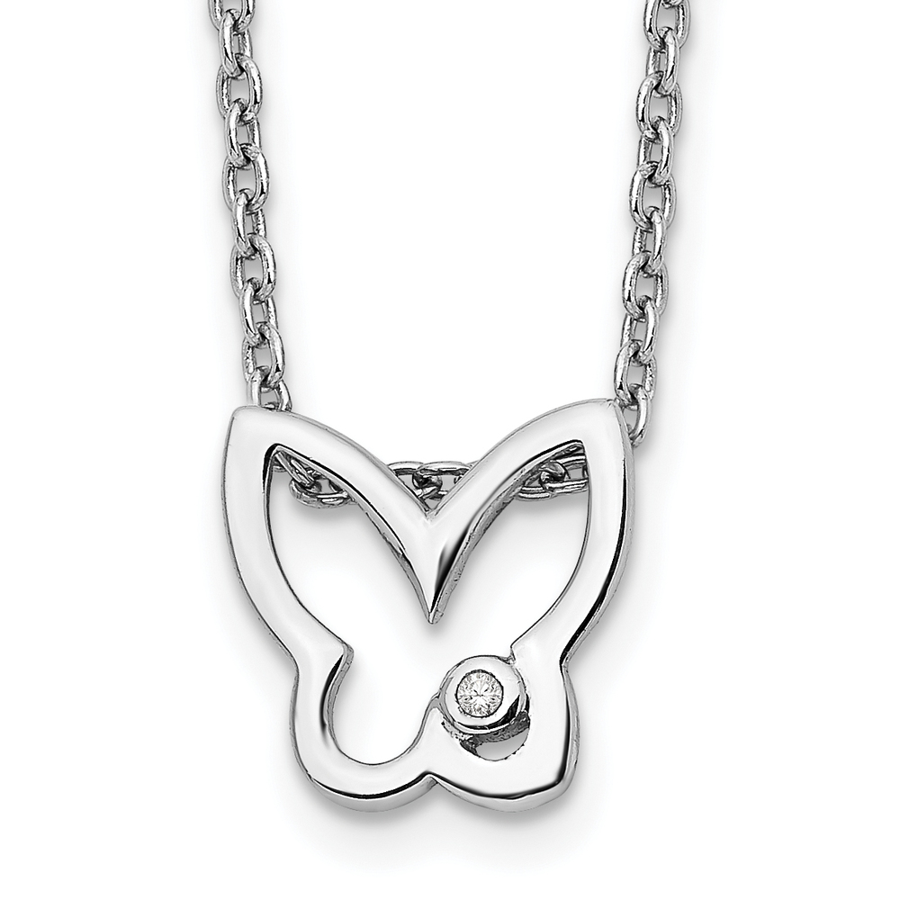 925 Sterling Silver Rhodium-plated 18 Inch Diamond Butterfly Necklace, 2" Ext.